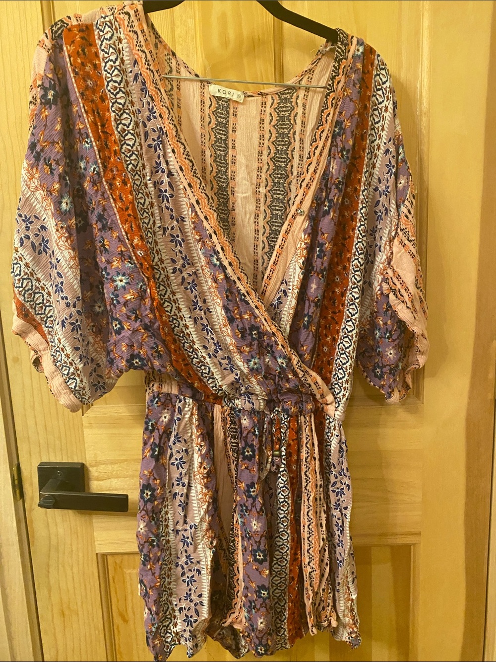 Kori Lavender and Rust Mixed-Print Wrap Romper